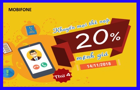 MobiFone khuyến mãi ngày 14/11 với 20% giá trị thẻ nạp