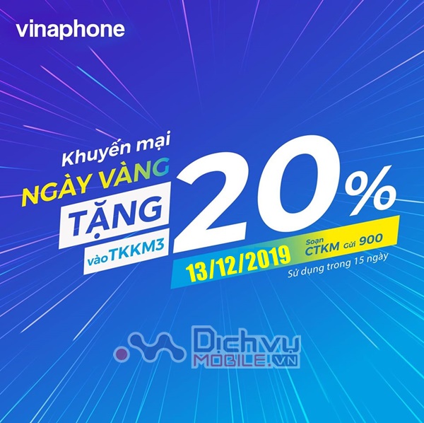 Vinaphone khuyến mãi 20% thẻ nạp ngày 13/12/2019