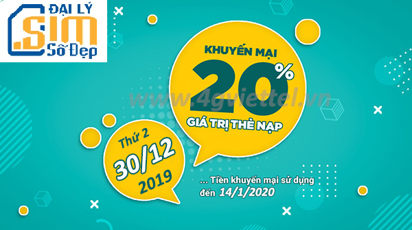 Chúc mừng năm mới: Viettel khuyến mãi 20% giá trị thẻ nạp ngày 30/12/2019 