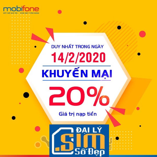 Mobifone khuyến mãi 20% giá trị thẻ nạp ngày vàng 14/2/2020