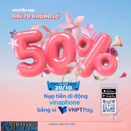 VinaPhone khuyến mãi 50% thẻ nạp ngày 20/10/2020
