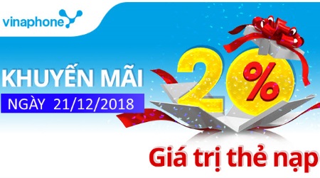 Vinaphone khuyến mãi 20% giá trị thẻ cào cho TB trả trước ngày 21/12