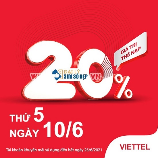 Viettel khuyến mãi 20% 50% ngày 10/6/2021