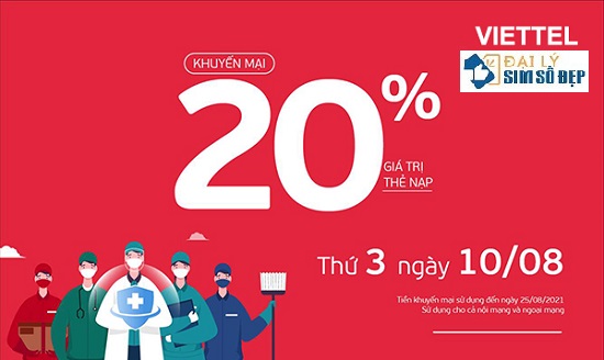 Viettel khuyến mãi 10/8/2021 ưu đãi NGÀY VÀNG tặng 20% giá trị mỗi thẻ nạp