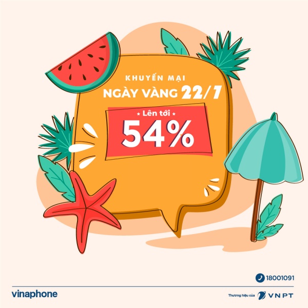 Nhà mạng VinaPhone khuyến mãi 20% đến 54% thẻ nạp + data ngày 22/7/2022